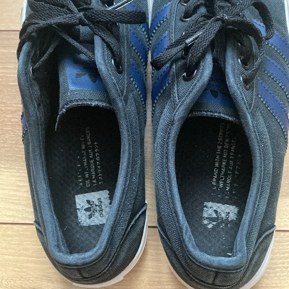 Adidas Black Canvas Blue Stripe Skate Shoes.